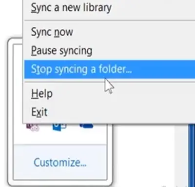 Stop syncing a folder in OneDrive