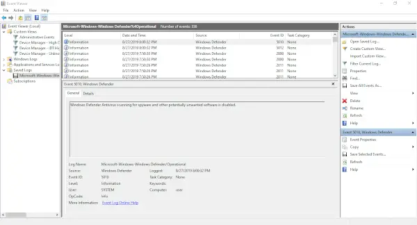 Windows Defender Offline scan logs