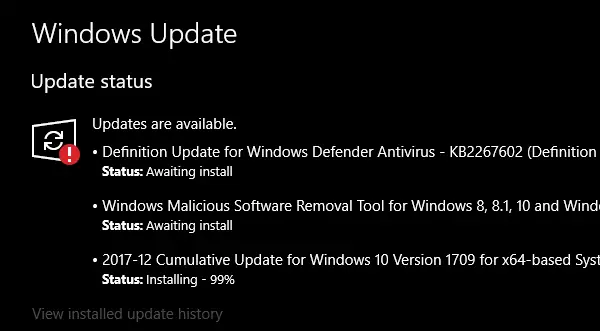 Windows Update Awaiting Install