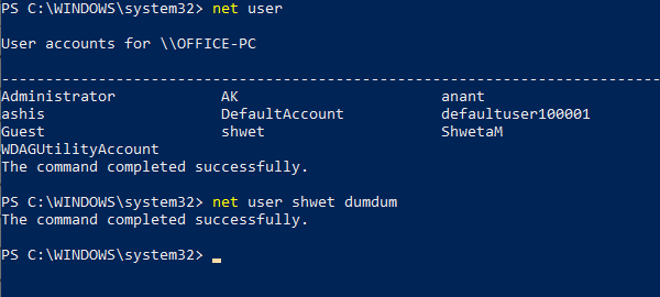 Net user command to manager users