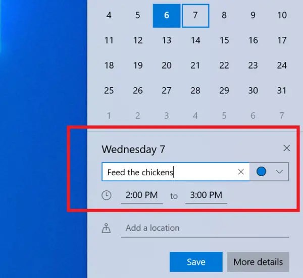 Add Calendar Event via Taskbar