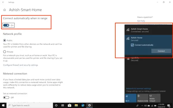 Auto connect to Wifi Windows 10