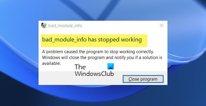Bad_Module_Info has stopped working