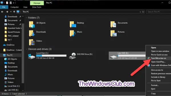 How to BitLocker Encrypt a VHD or VHDX Container file