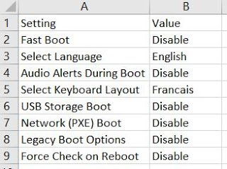 CSV Sample for BIOS settings