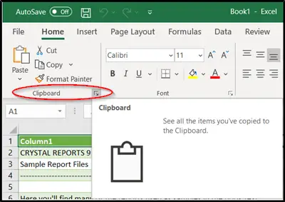 ms Excel home tab