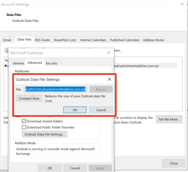 Compact files outlook PST