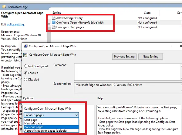 Configure Microsoft Edge to Open with Previous Page