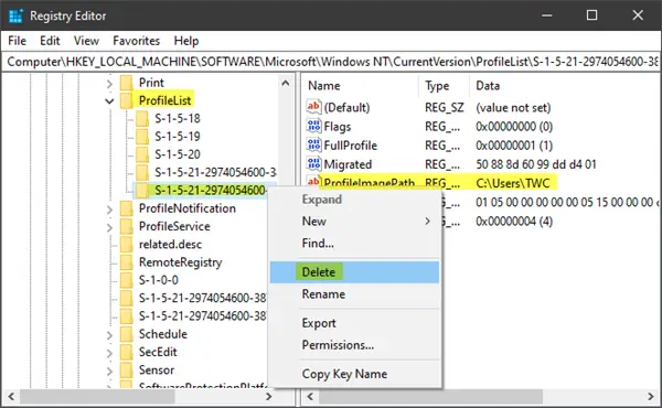 How to delete a User Profile in Windows 10
