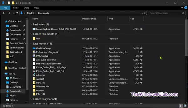 Restore Display view for files grouped by Date Modified in Downloads folder