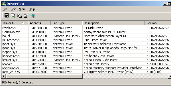 DriverView List Drivers Windows 10 Nirsoft