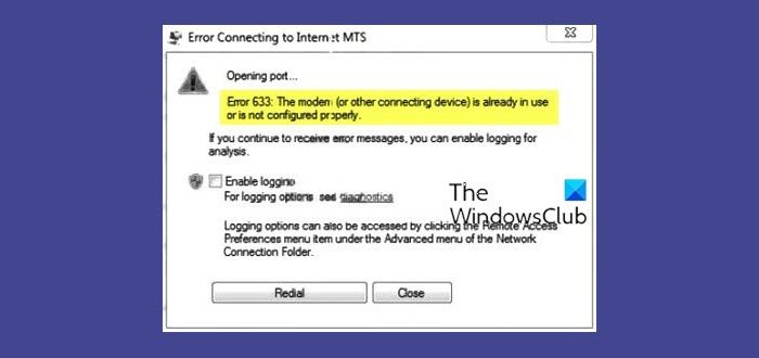 Error 633: The modem or other connecting device is already in use