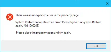 Fix System Restore Error Code 0x81000203 on Windows 10
