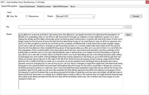 JAVT Speech Recognition Tool