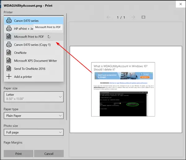 Save Captured Screenshot As Pdf Using Windows 10 Photos App