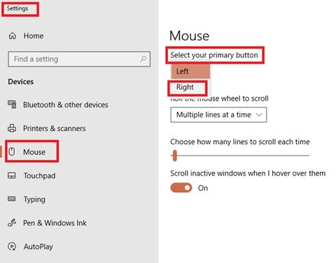 how to change mouse button functions windows 10