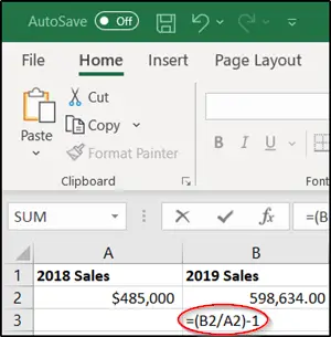 Calculate percentage difference between two numbers in Excel