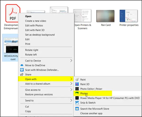 Save screenshot as PDF using Windows 10 Photos App