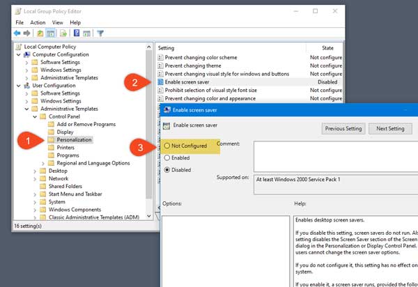 Screen saver settings greyed out in Windows 10