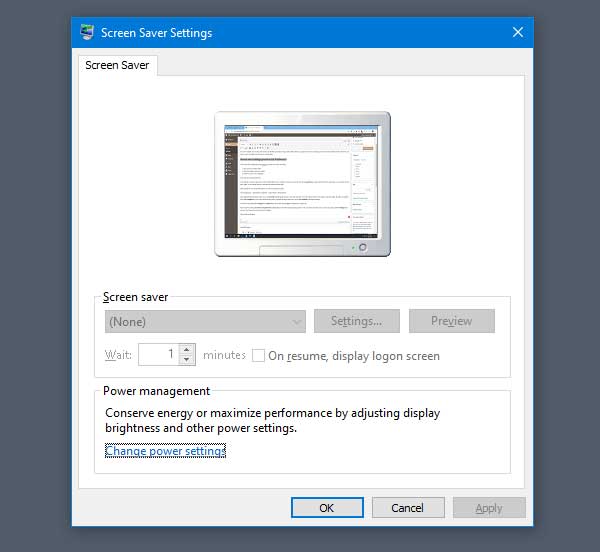 Screen saver settings greyed out in Windows 10