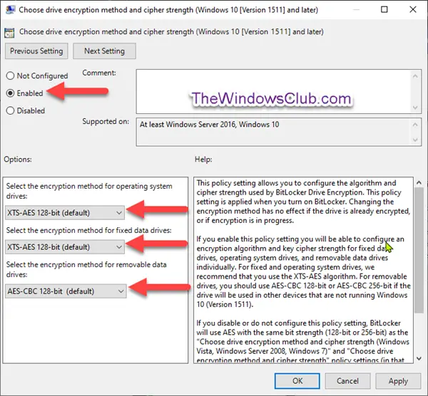 Change BitLocker Encryption method & Cipher strength