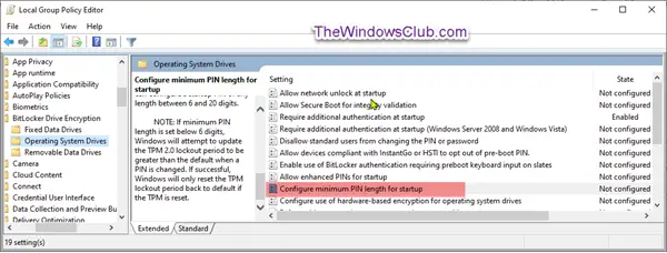 Specify Minimum Length for BitLocker Startup PIN