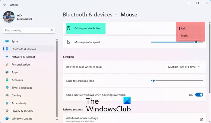 Switch Left & Right mouse buttons