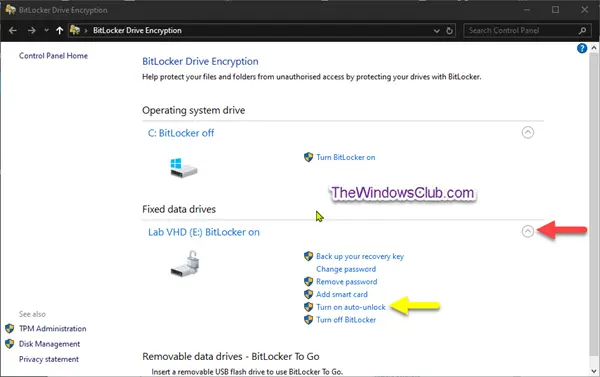 Turn On or Off Auto-unlock for BitLocker Encrypted Data Drives