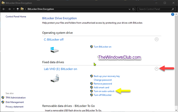 Turn On Or Off Auto Unlock For Bitlocker Encrypted Data Drives