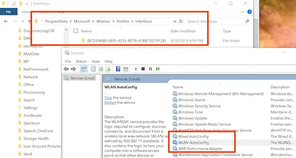 WLANSVC Delete Profiles Windows 10