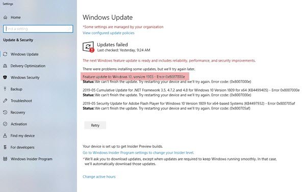 Windows Update error 0xC19001e2