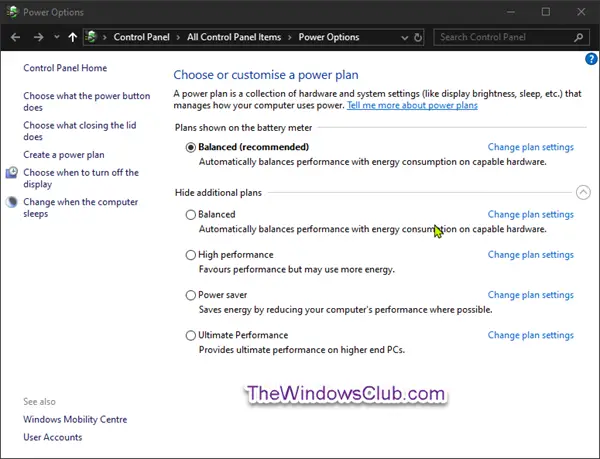 Windows 10 Default Power Plans