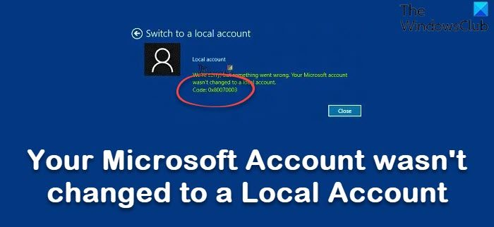 Your Microsoft Account wasn't changed to a Local Account