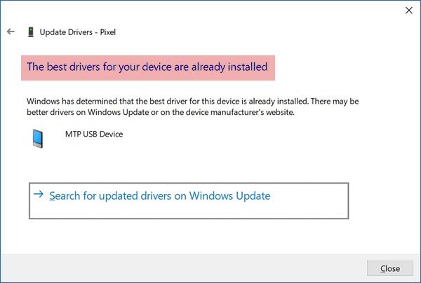 Windows has determined that the best driver for this device is already installed