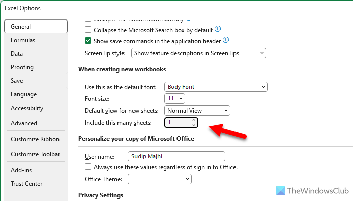 How to change default number of Worksheets in Excel workbook