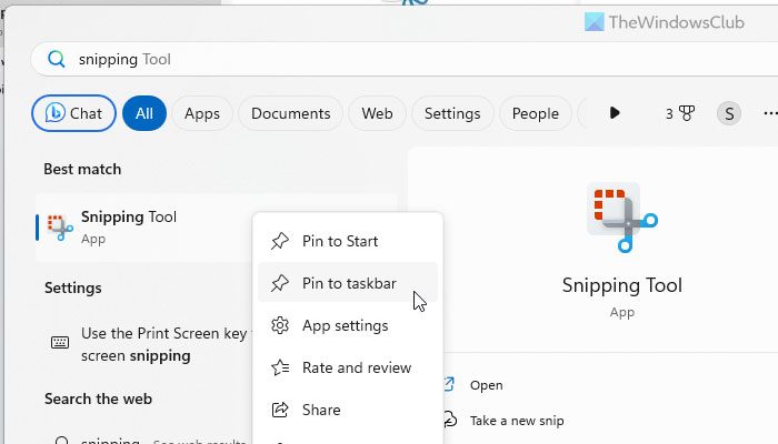 How to get Snipping Tool on Taskbar in Windows 11/10