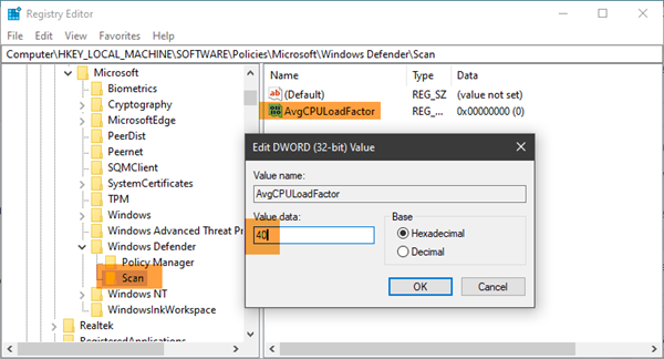 maximum CPU Usage for Windows Defender scans