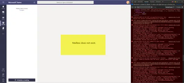 Mailbox does not exist error in Microsoft Teams