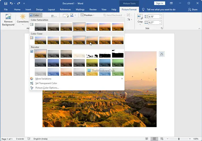How to use Word Picture Editing Tools to edit images