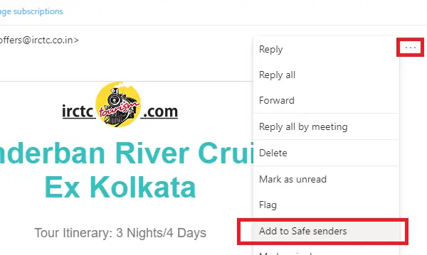 Add to Safe Senders List in Outlook Web