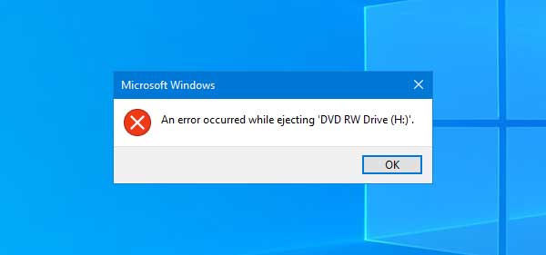 An error occurred while ejecting DVD RW Drive