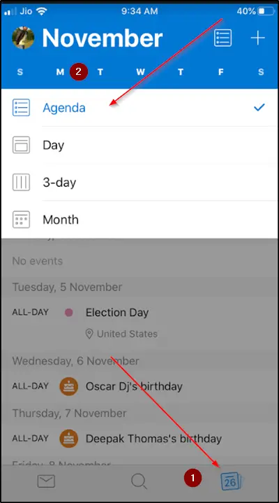 Outlook mobile app for iOS
