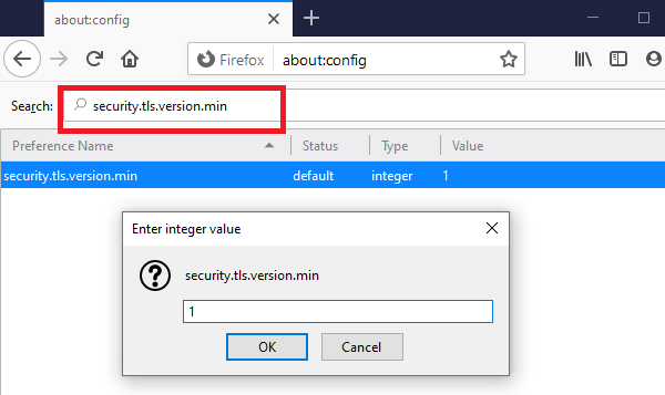 Change TLS in Firefox