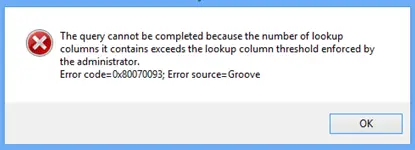 Error code=0x80070093; Error source=Groove