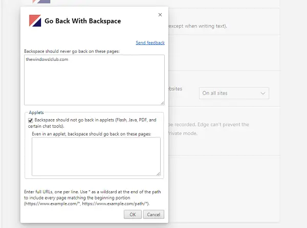 enable backspace edge chrome