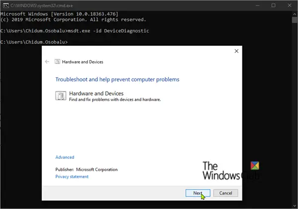 Hardware and Devices Troubleshooter