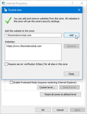 windows 10 internet options trusted sites registry