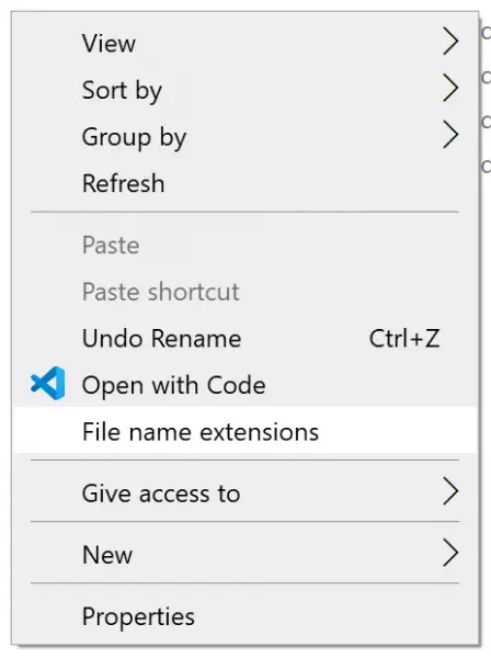 How to add 'File name extensions' option in context menu on Windows 10
