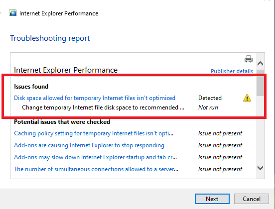 IE Performance Issue troubleshooter
