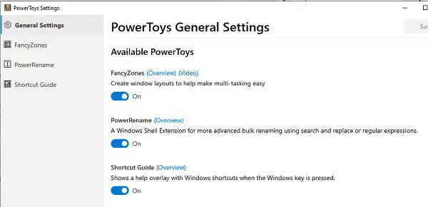 PowerToys general Settings